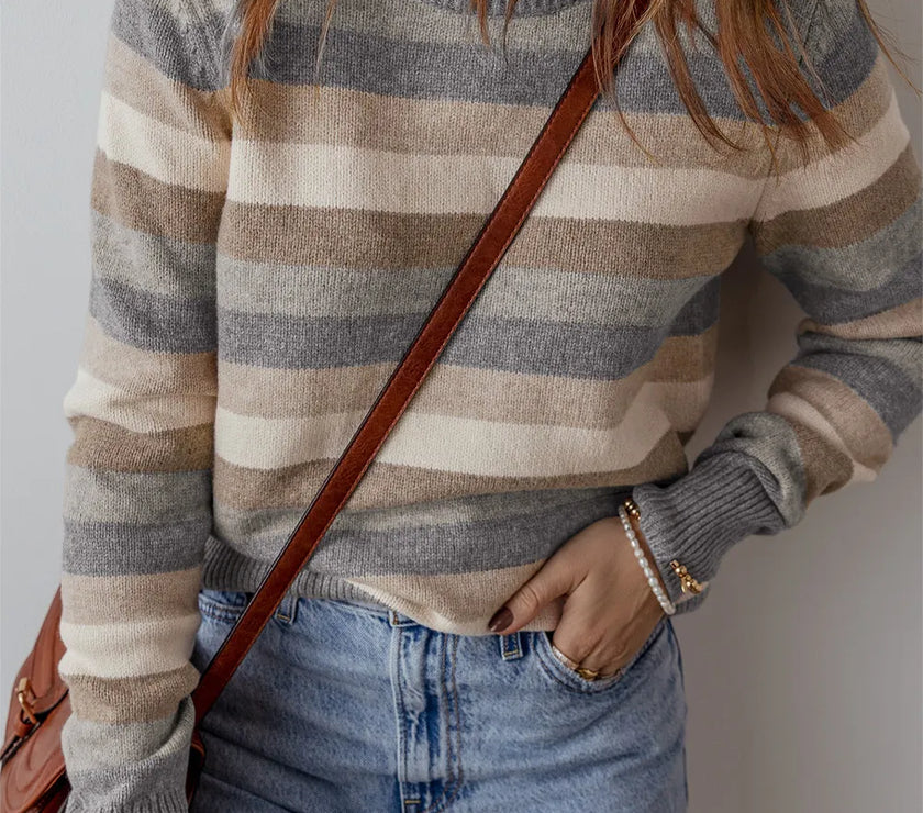 Striped Round Neck Long Sleeve Sweater