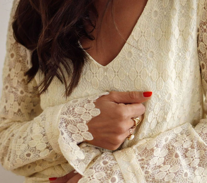Lace Detail V-Neck Long Sleeve Blouse