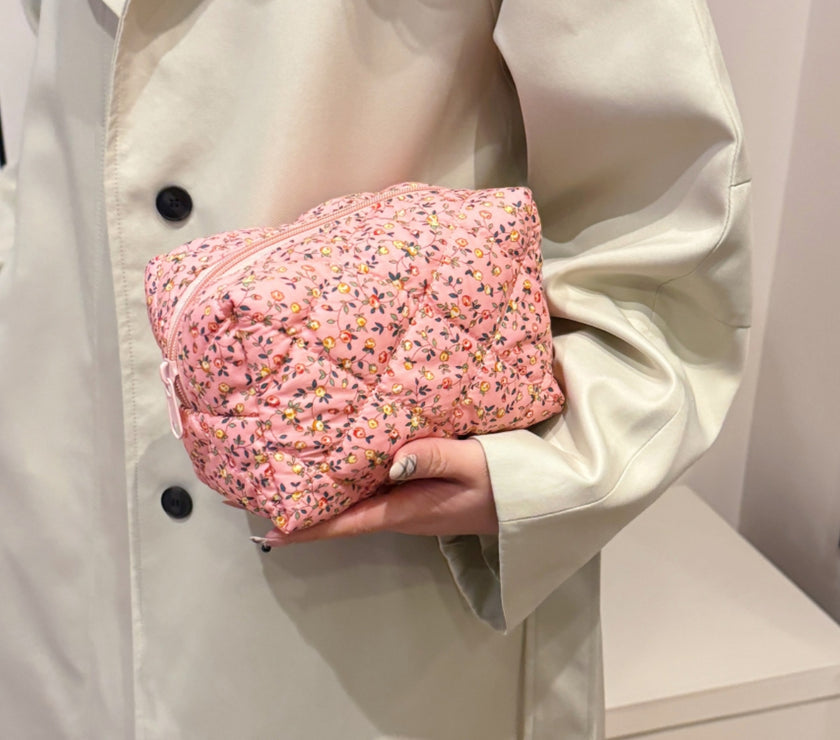 Floral Quilted Clutch with Plaid Lining