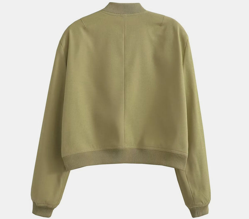 Pocketed Snap Down Baseball Collar Jacket