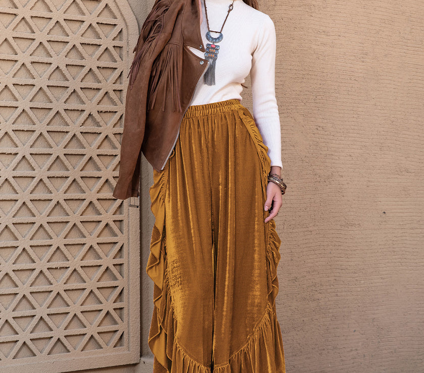 Slit Ruffled Wide Leg Pants