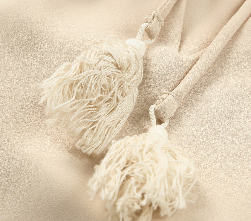 Tassel Tie Neck Long Sleeve Blouse
