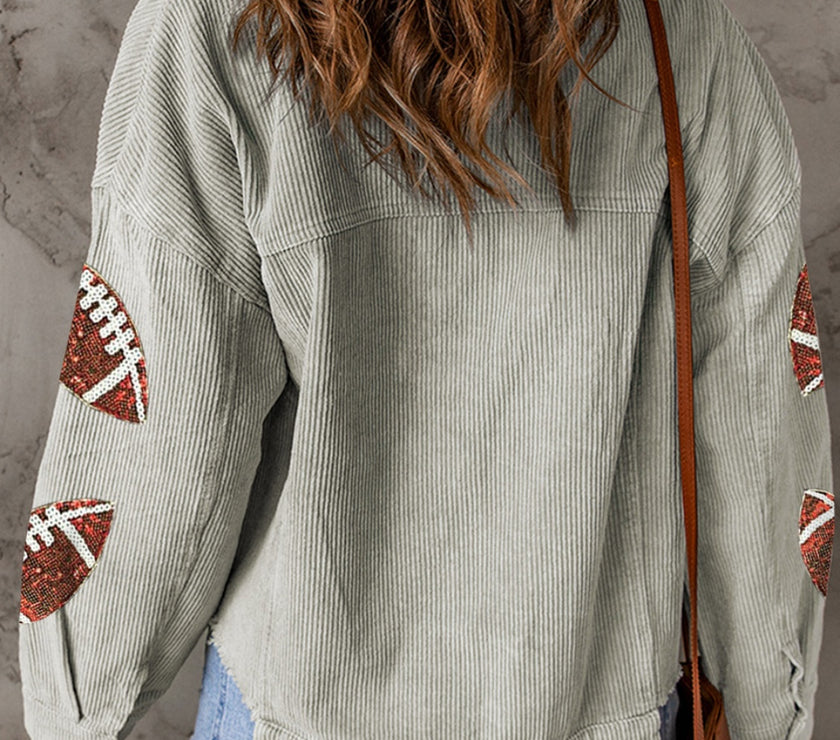 Football Sequin Button Up Dropped Shoulder Jacket