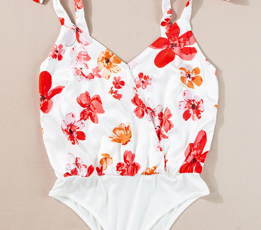 Tied Printed Surplice Sleeveless Bodysuit