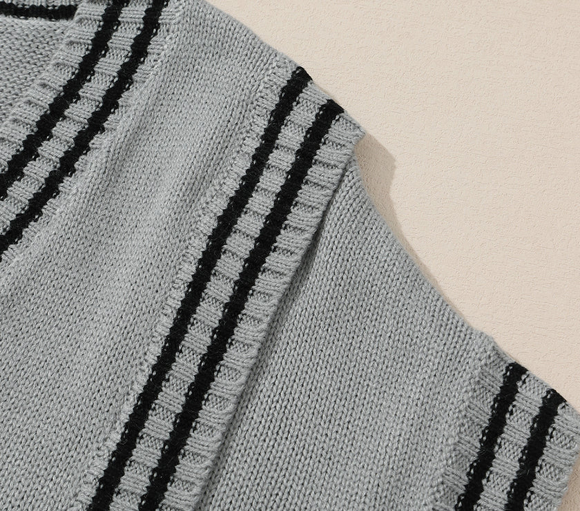 Striped Trim V-Neck Sweater Vest
