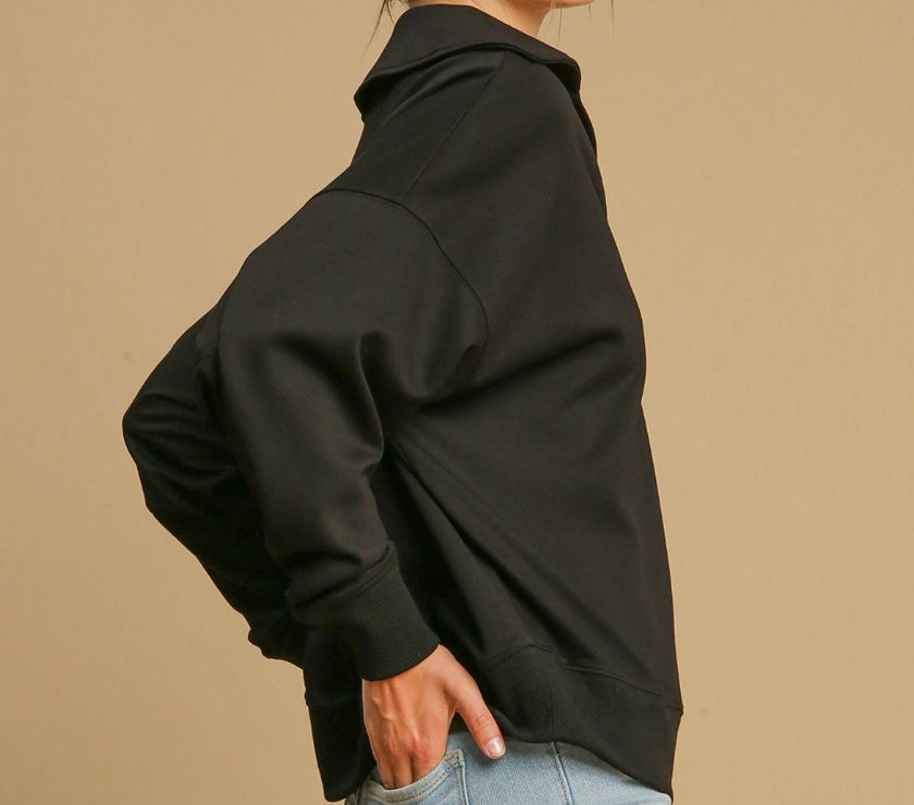 Umgee Johnny Collar Dropped Shoulder Sweatshirt