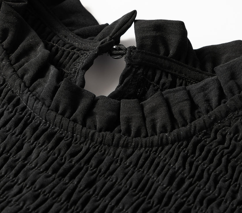 Black Ruffle Short Sleeve Shirred Peplum Top