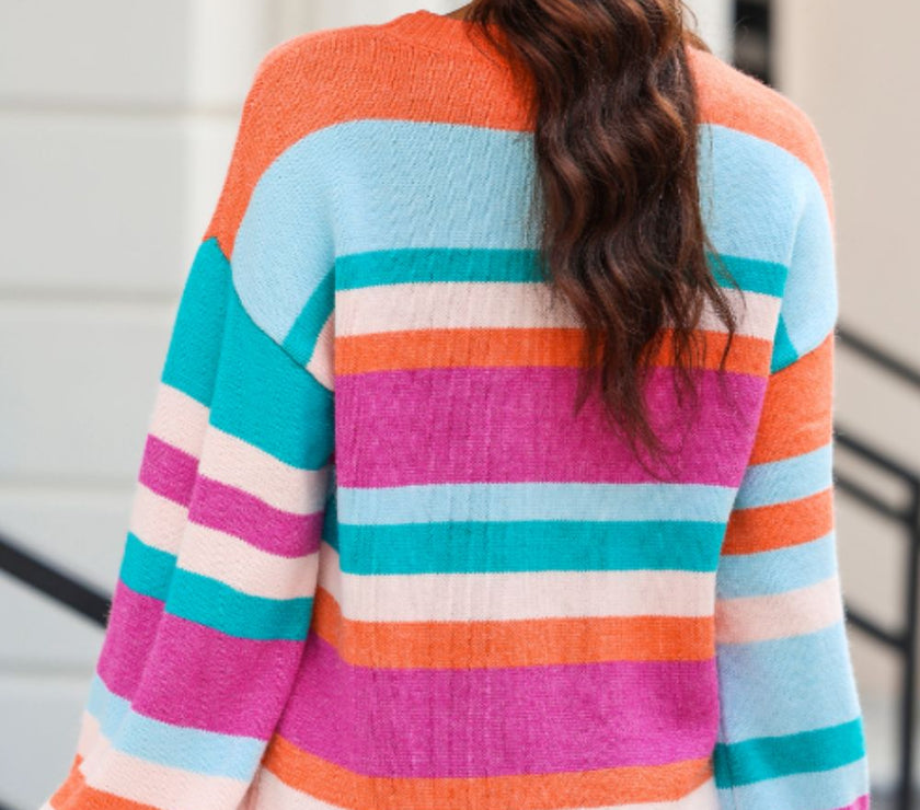 Striped Round Neck Drop Shoulder Sweater