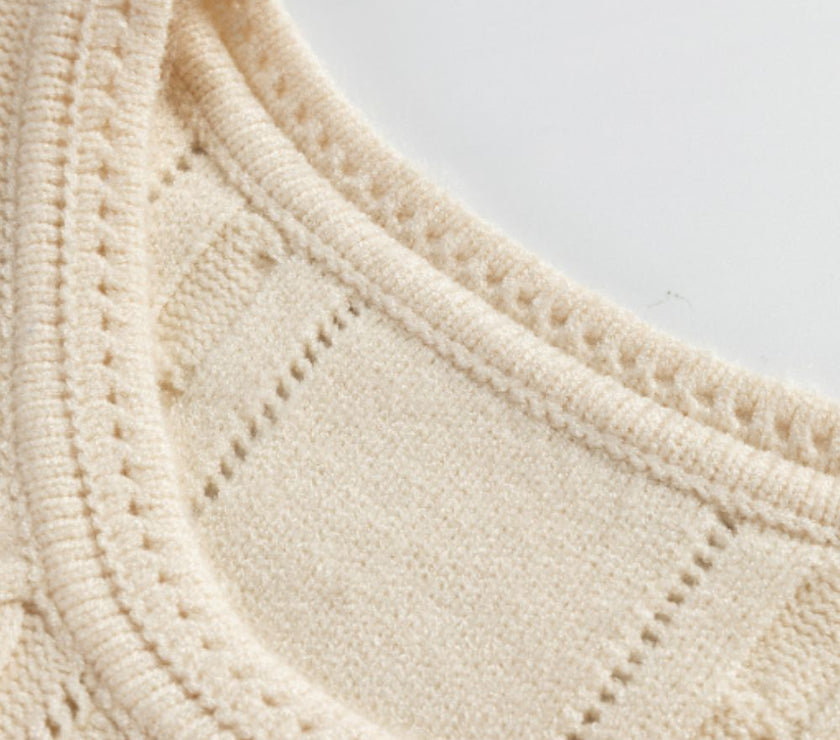 Embroidered Cable-Knit Round Neck Sweater Vest