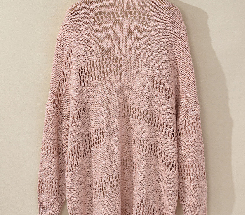 Openwork Open Front Long Sleeve Cardigan