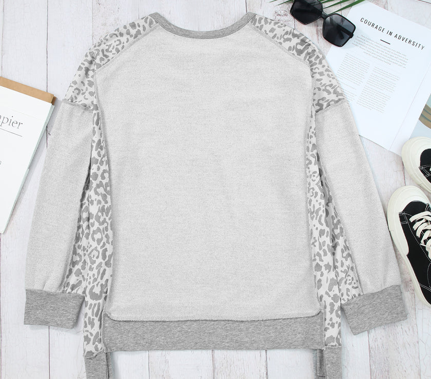 Exposed Seam Leopard Long Sleeve Sweatshirt