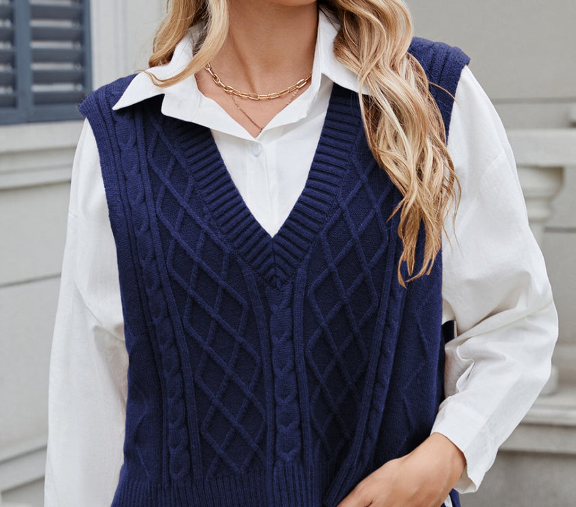 Cable-Knit V-Neck Sweater Vest