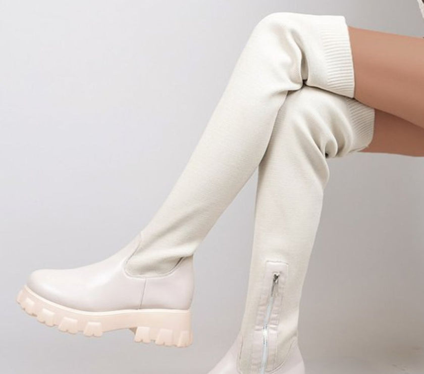 PU Leather Round Toe Platform Boots