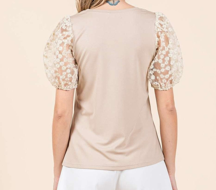 Mittoshop Round Neck Puff Short Sleeve Top