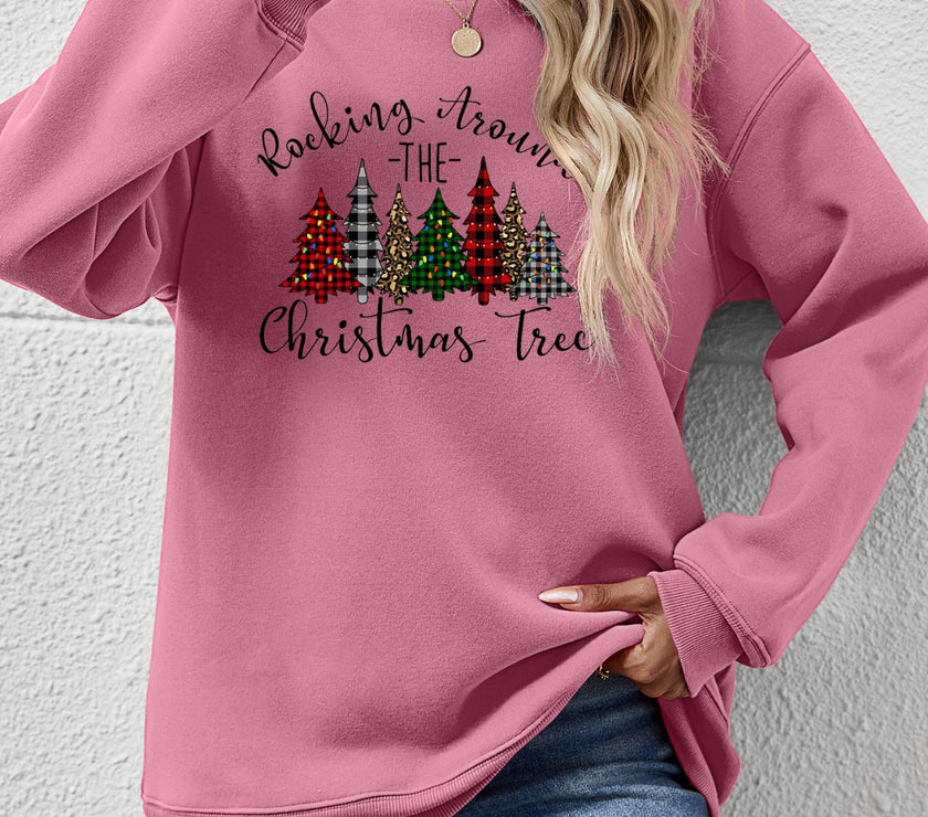 Christmas Tree Graphic Round Neck Sweatshirt