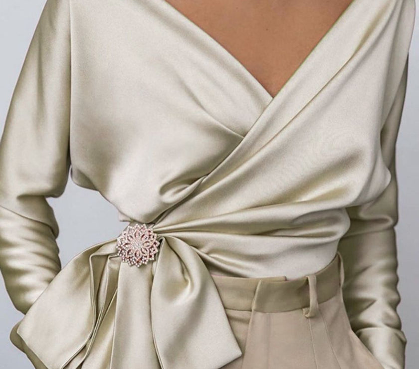 Surplice Long Sleeve Blouse