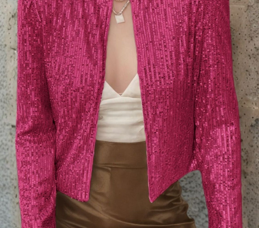 Full Size Sequin Open Front Cropped Jacket