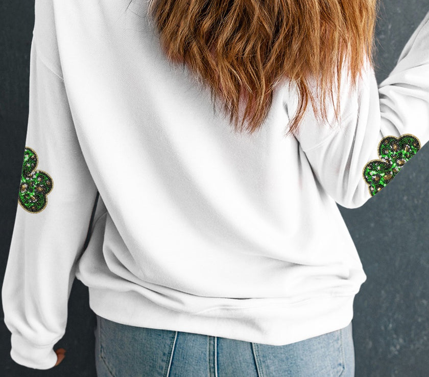 Sequin Lucky Clover Long Sleeve Sweatshirt
