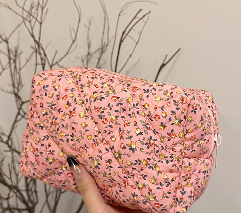 Floral Quilted Clutch with Plaid Lining