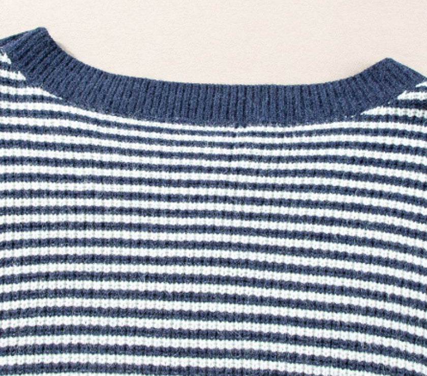 Striped Boat Neck Long Sleeve Sweater