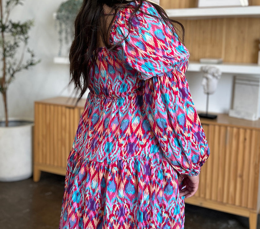 Double Take Full Size Printed Long Sleeve Dress