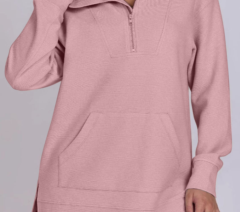 ฺHigh-Low Quarter Zip Long Sleeve Sweatshirt