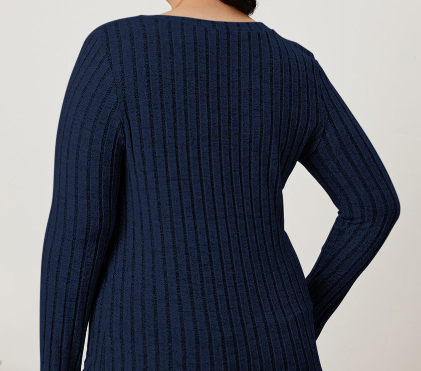 Basic Bae Full Size Ribbed V-Neck Long Sleeve T-Shirt