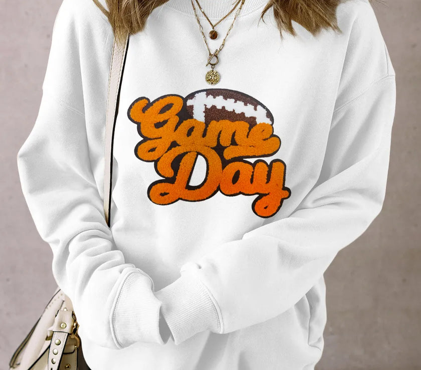 GAME DAY Football Round Neck Long Sleeve Sweatshirt