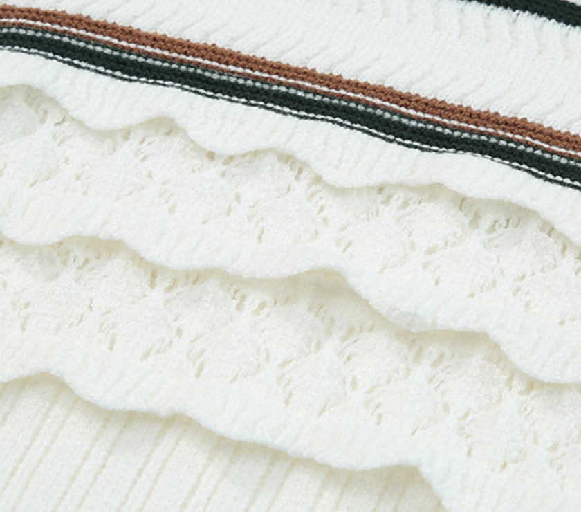 Striped Hollow Out Round Neck Long Sleeve Sweater