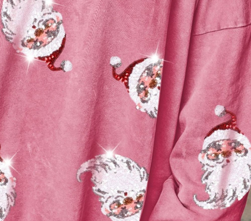 Sequin Santa Drop Shoulder Slit Sweatshirt