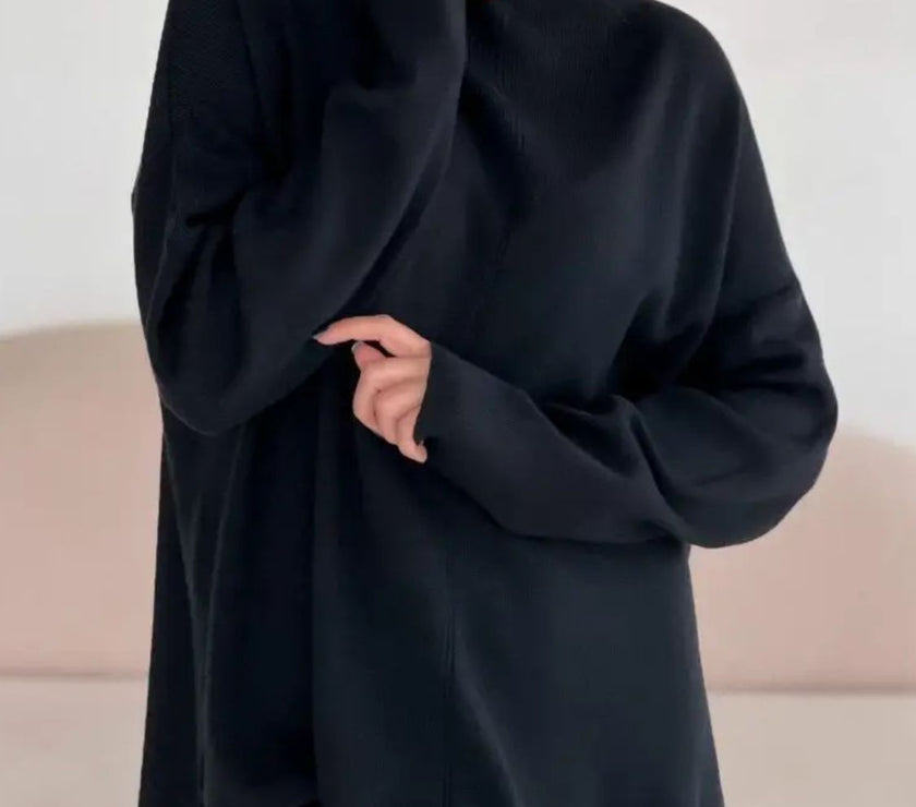 Slit Mock Neck Top and Pants Sweater Set