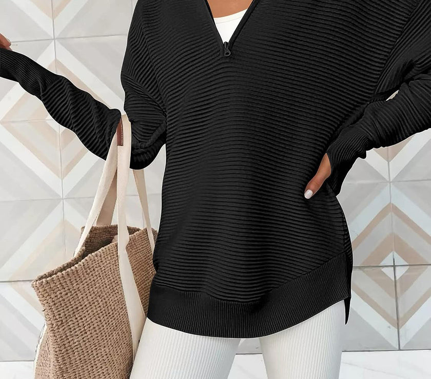 Half Zip Long Sleeve Knit Top