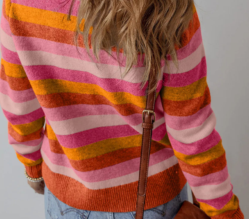 Striped Round Neck Long Sleeve Sweater