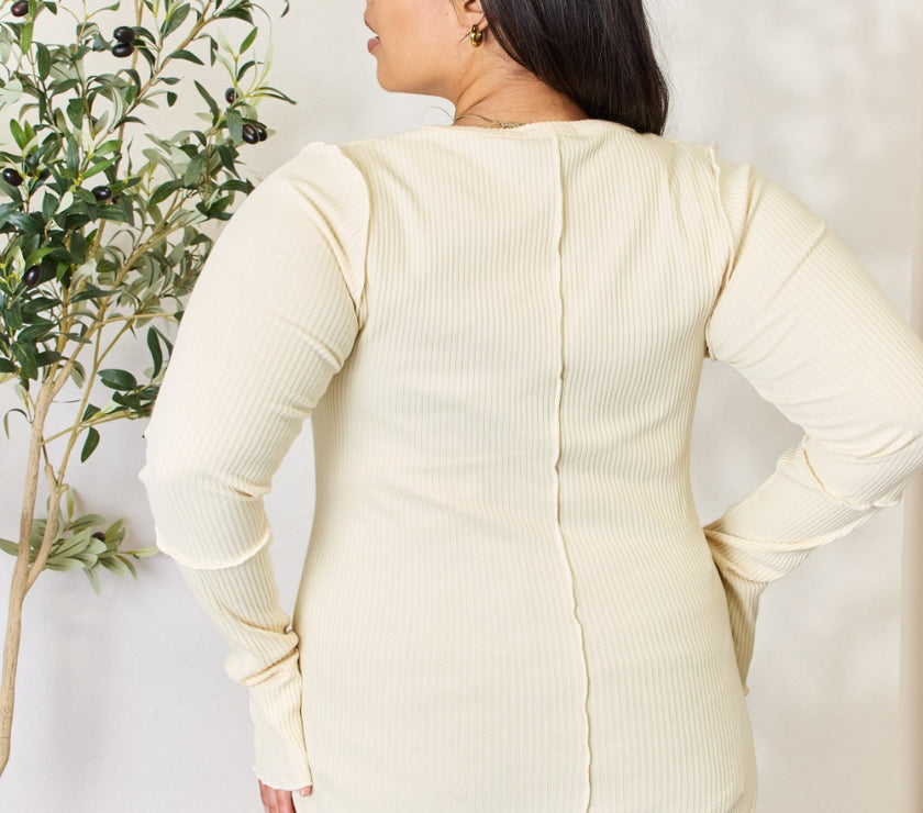 Culture Code Full Size Ribbed Round Neck Long Sleeve Top