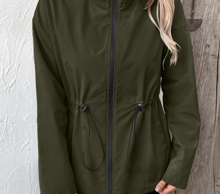 Ivy Lane Drawstring Zip Up Hooded Jacket