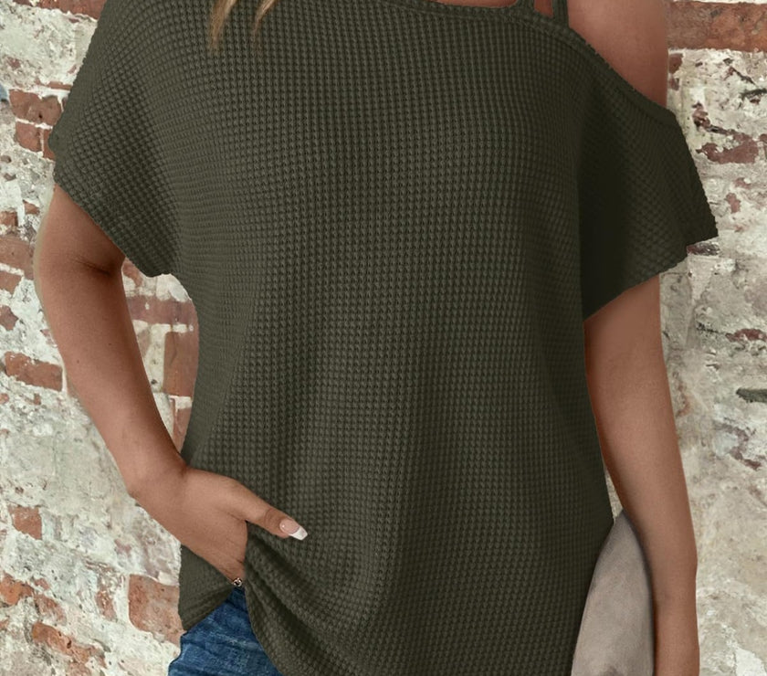Asymmetrical Neck Short Sleeve T-Shirt