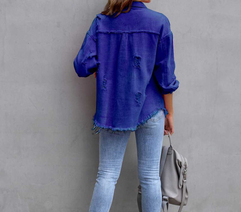 Distressed Drop Shoulder Denim Jacket