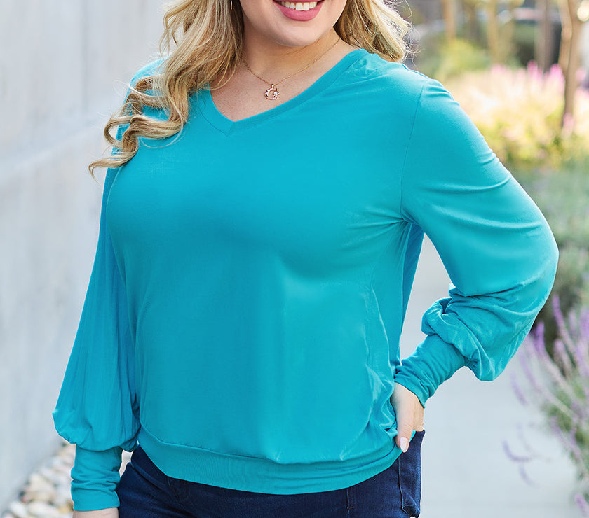 Basic Bae Full Size V-Neck Lantern Sleeve Top