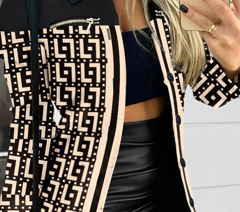 Printed Button Up Zip Detail Shacket