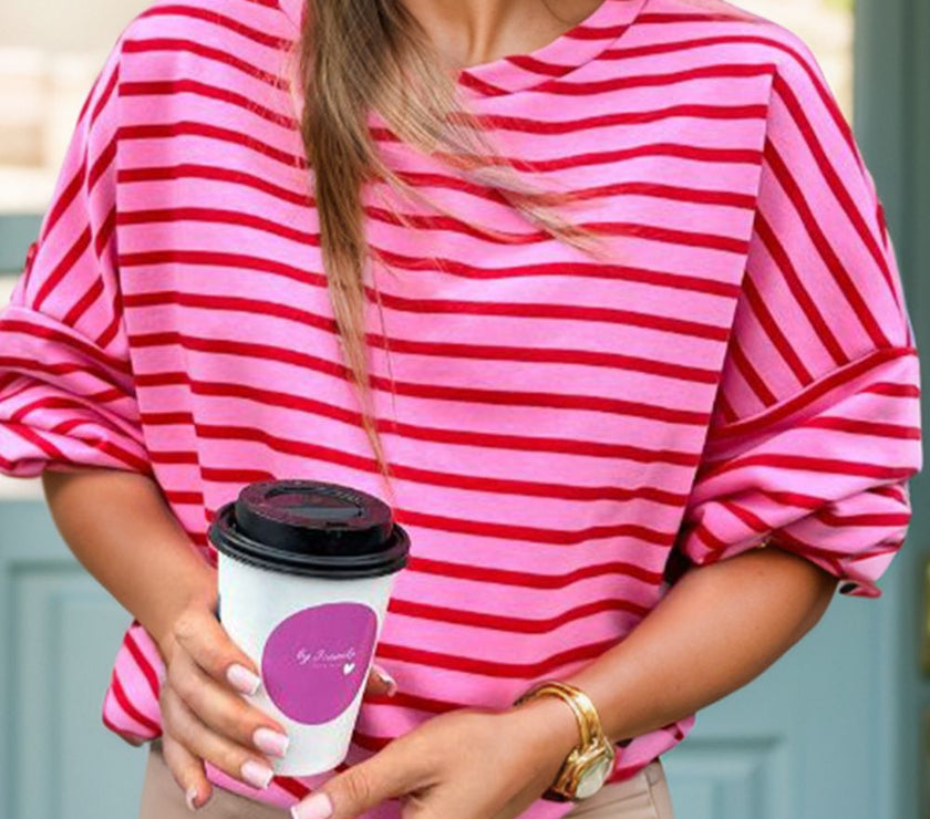 Striped Round Neck Long Sleeve Sweatshirt