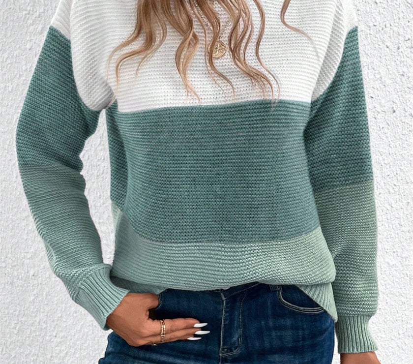 Color Block Drop Shoulder Long Sleeve Sweater