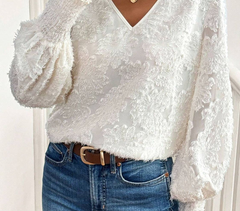 V-Neck Lantern Sleeve Blouse