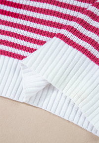 Striped Half Zip Mock Neck Long Sleeve Sweater