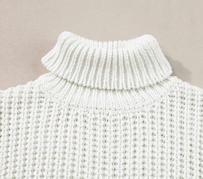 Slit Turtleneck Sleeveless Sweater Vest