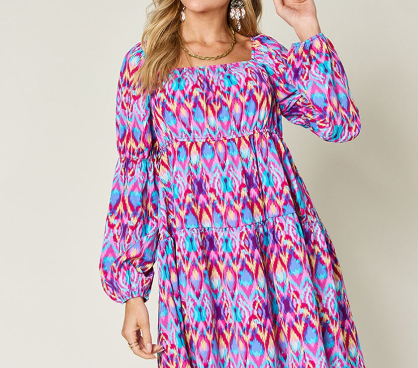 Double Take Full Size Printed Long Sleeve Dress