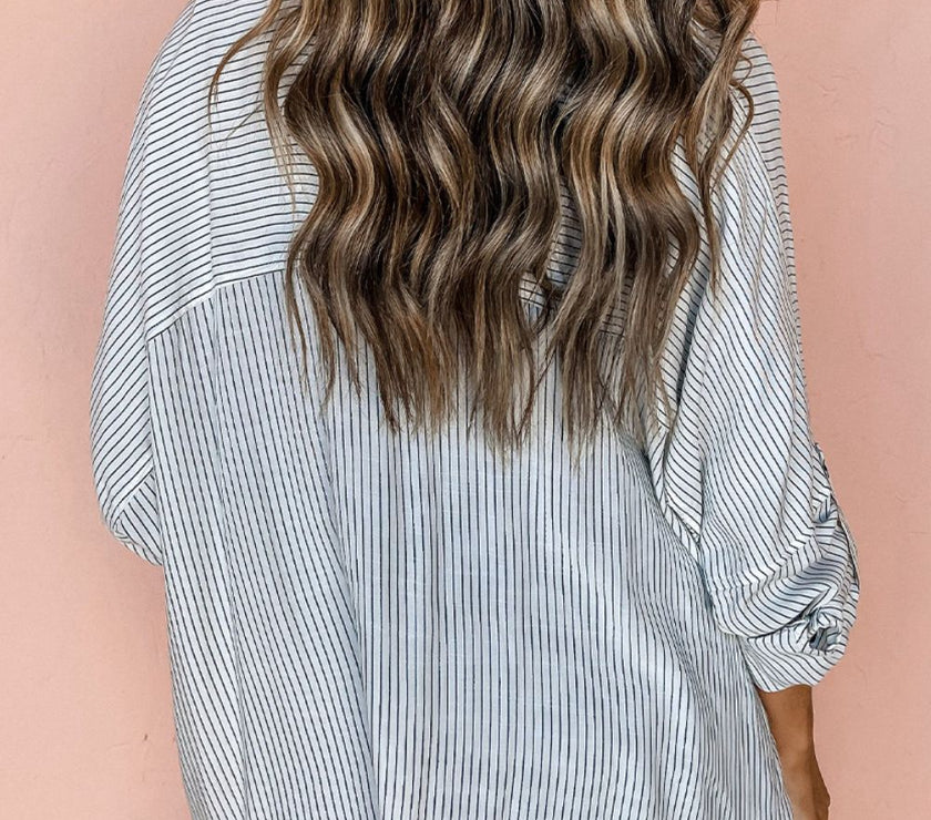 Striped Collared Neck Long Sleeve Shirt