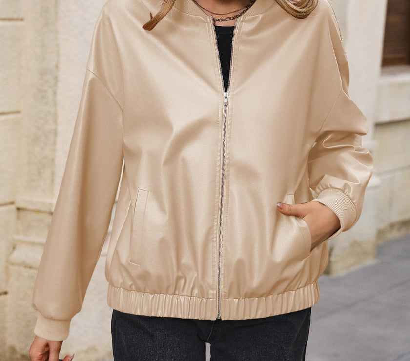 Ivy Lane Zip Up Baseball Collar Dropped Shoulder Jacket