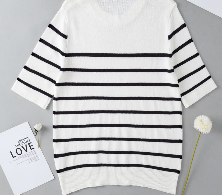 Round Neck Half Sleeve Knit Top