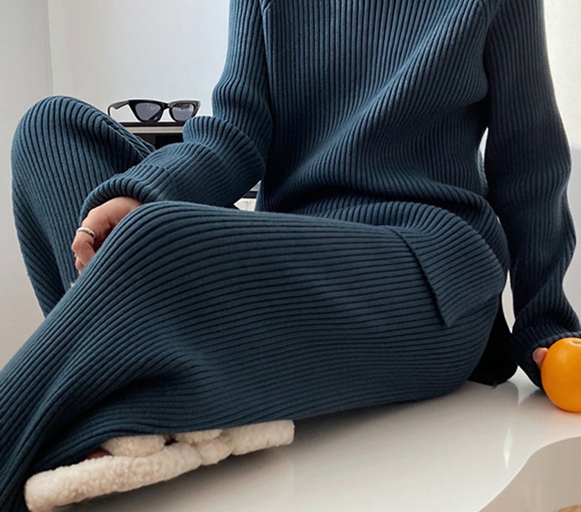 Mock Neck Raglan Sleeve Top and Pants Sweater Set