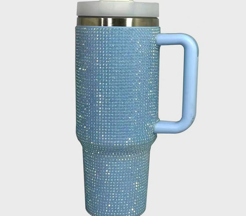 Rhinestone Stainless Steel Tumbler with Straw